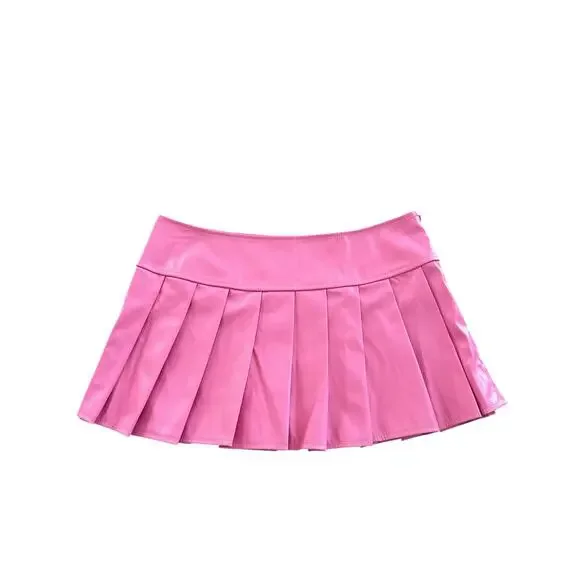 Women Pink Faux Leather Pleated Mini Skirts Size L - NWOT - Picture 3 of 8